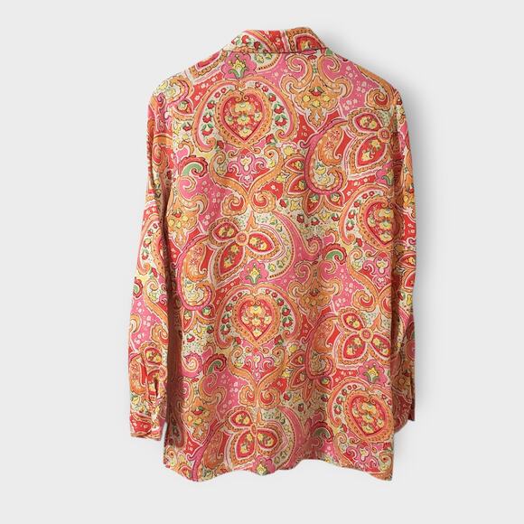 Charter Club Womens 100% Linen Floral Paisley Button Up Shirt Pink Multi Large - Picture 5 of 14